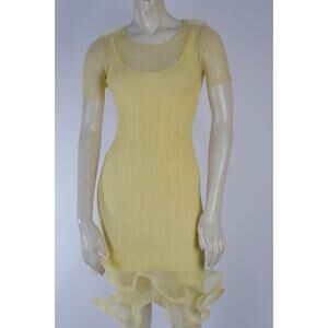 SIMKHAI Mini Dress Buttercream Yellow Ruffle Mesh Hem Short Sleeve Size S